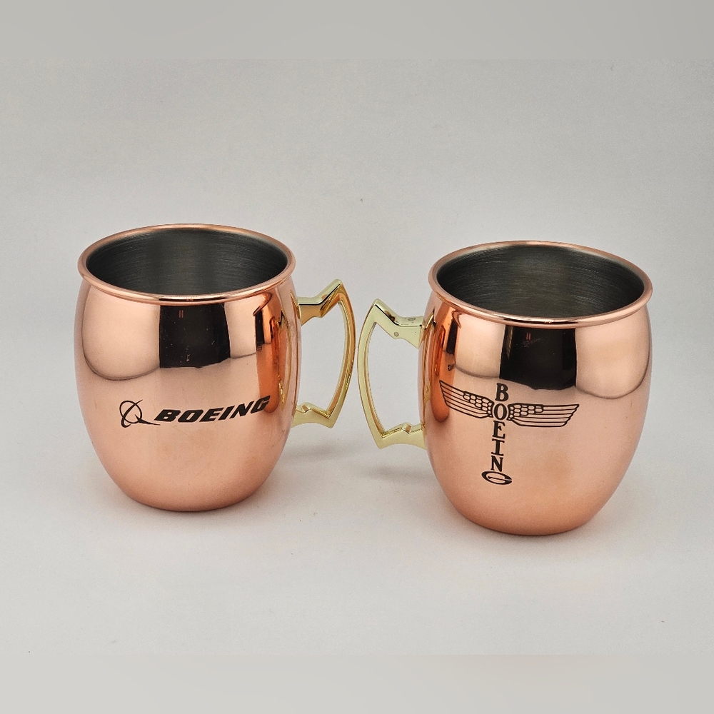 Boeing Moscow Mule Copper Mug Set 2 Coffee Beverage Cups Aviation Jet Aircraft